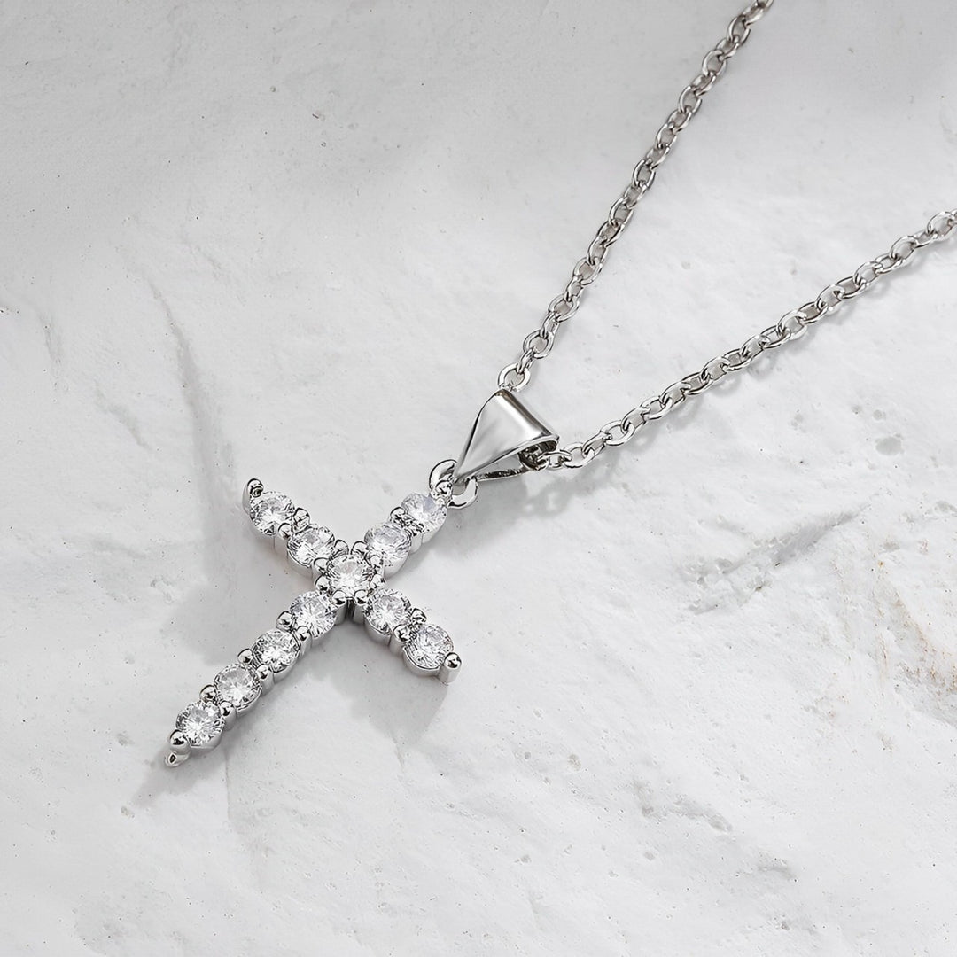 collier chrétien croix cristalisé