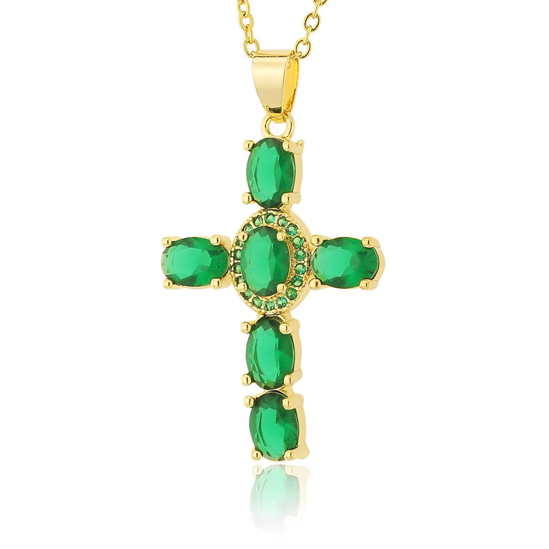 Collier Croix Vert Emeraude