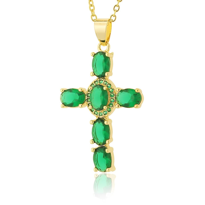 Collier Croix Vert Emeraude