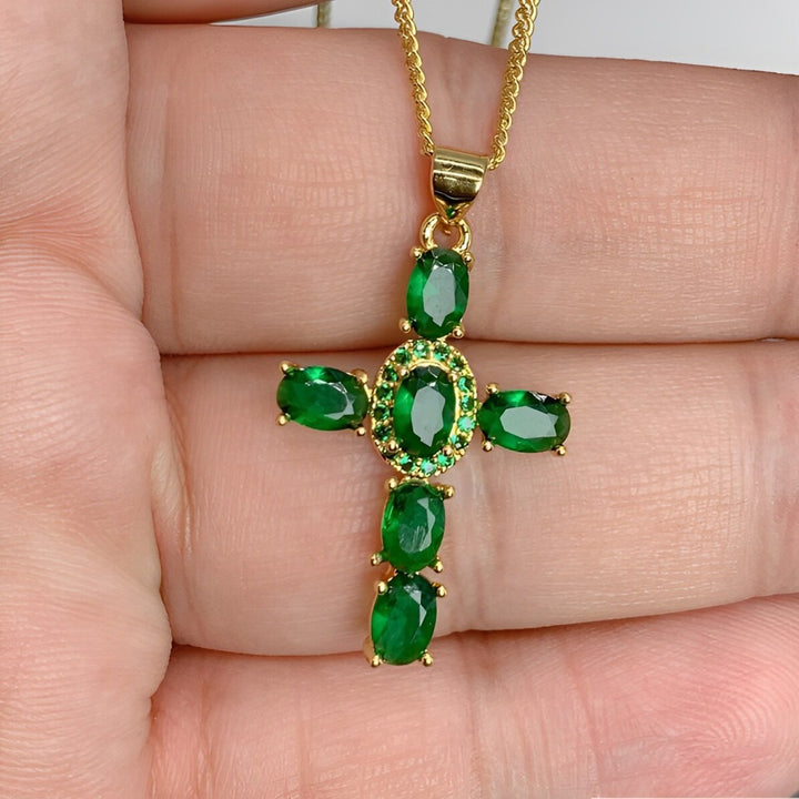 Collier Croix Vert Emeraude