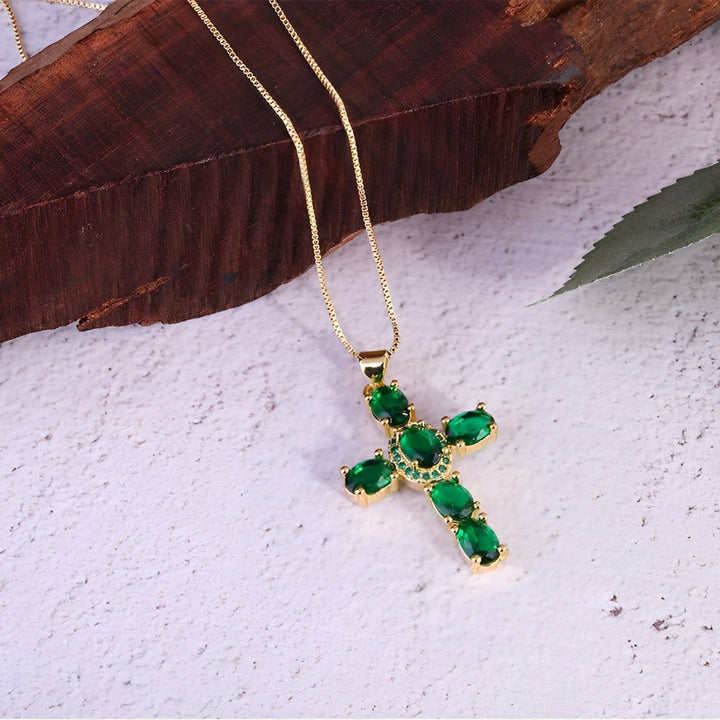 Collier Croix Vert Emeraude